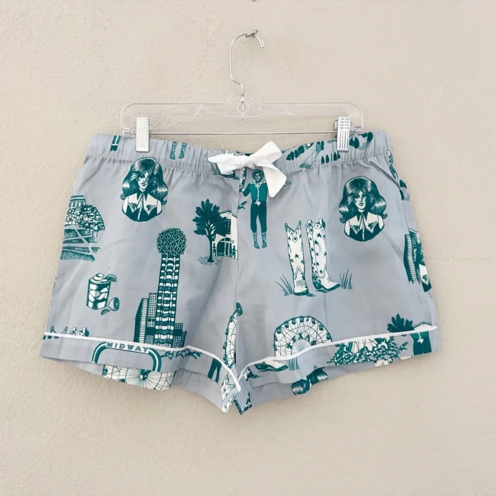 Katie Kime Dallas Toile Pajama Short Set Large Cotton Sleepwear Lounge Classic